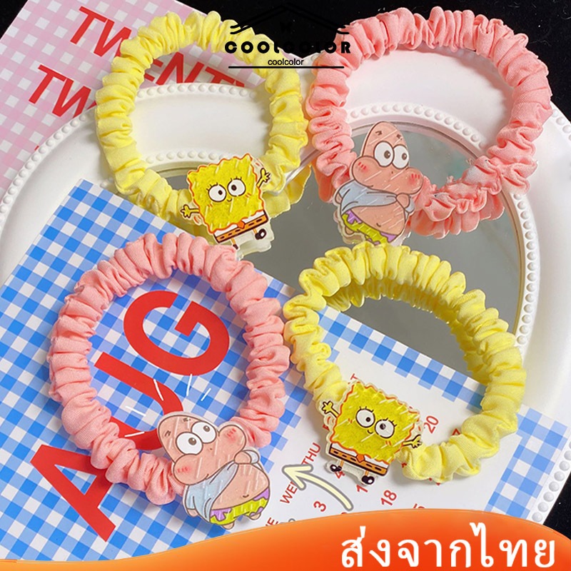ในไทย ยางรัดผมSpongeBobอะคริลิคลายการ์ตูนวงกลมลำไส้เล็กความยืดหยุ่นสูงสไตล์เกาหลีน่ารักๆสําหรับเด็กผู้หญิง.COD