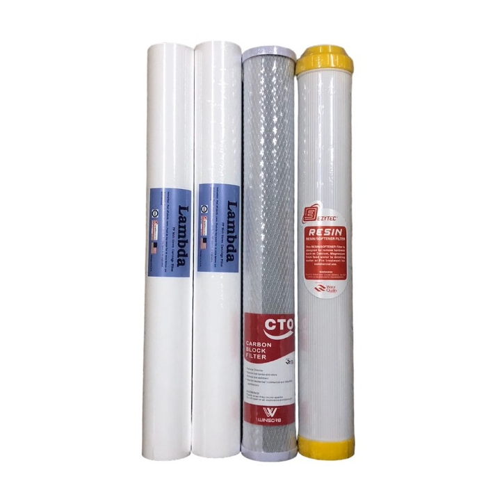 ชุดไส้กรองน้ำ 4 ขั้นตอน 20 นิ้ว (PP 2 แท่ง , Carbon, Resin)