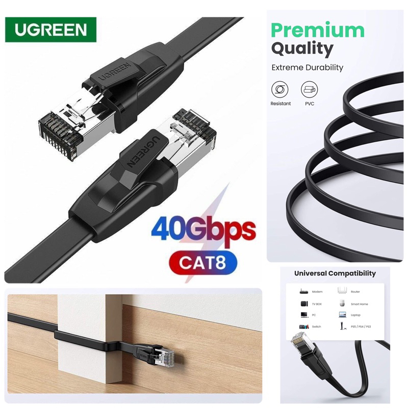 UGREEN Cat 8 Ethernet Cable High Speed Network Cord Flat ยาว 1 เมตร 10980 cat8