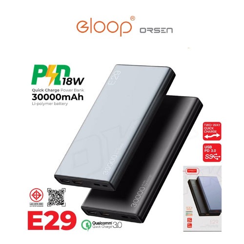 ELOOP BY ORSEN E29 POWER BANK แบตสำรอง 30000mAh QC 3.0 PD 18W ชาร์จเร็ว แบตเตอรี่สำรอง พาวเวอร์แบงค์