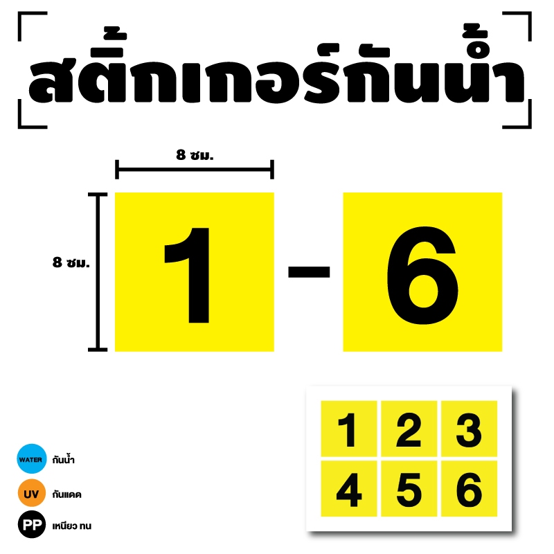 สติ๊กเกอร์ตัวเลข สติกเกอร์เลข (ตัวเลข1-40) ขนาด 3x3ซม. สีเหลืองเลขดำ 1แผ่น 40ดวง รหัส [F-019]
