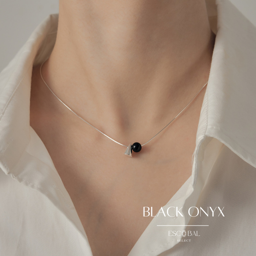 ESCOBAL ร่ำรวย ก้าวหน้า สร้อยคอเงินแท้ Black Onyx จี้สร้อยคอเงินแท้ ของขวัญให้แฟน ไม่ลอกไม่ดำ
