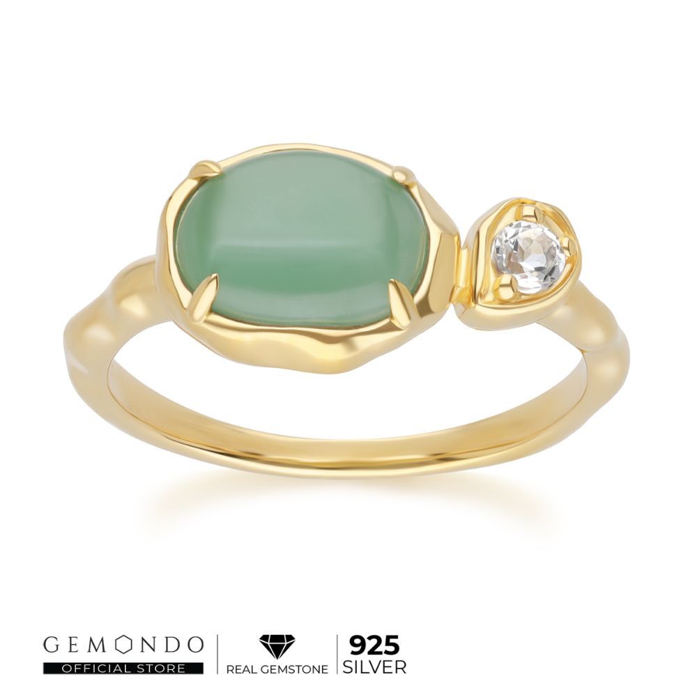 Gemondo แหวนเงิน 925 Sterling Silver ประดับหยกทรงวงรีและโทแพซ