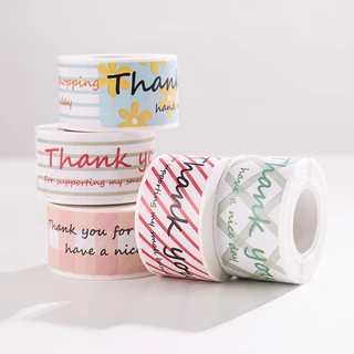 [พร้อมส่ง🇹🇭] สติ๊กเกอร์ Thank You (ม้วน120 ดวง) 7.6 x 2.5 ซม. มีให้เลือก 7 โทนสี