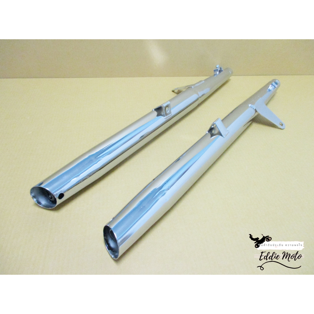 EXHAUST MUFFLER "CHROME" PLATED SET For SUZUKI K125 // ท่อไอเสีย ปากแตร ไม่มีตะเข็บ ท่อคู่ เหล็กชุบ