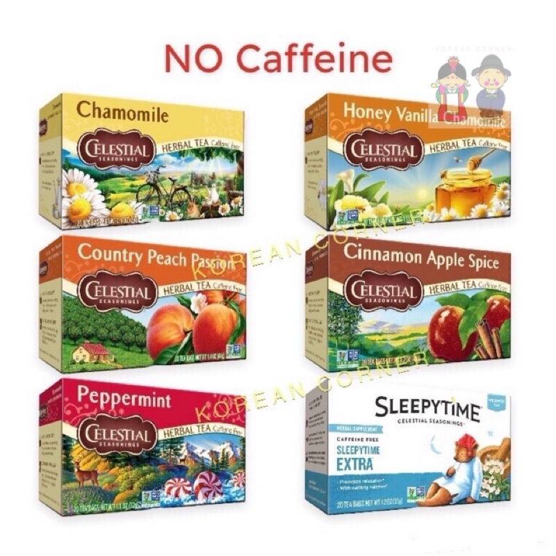 Celestial no Caffeine Tea ชาสมุนไพร ชาซอง ไม่มีคาเฟอีน ชาคาโมมาย น้ำผึ้ง พีช ซินนามอน เปปเปอร์มินต์ นำเข้าจากอเมริกา