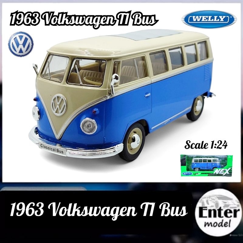 WELLY โมเดลรถเหล็ก เกรดพรีเมียม ลิขสิทธิ์แท้ รถคลาสสิค 1963 Volkswagen T1 Bus สเกล 1/24 ขนาด 17.5x6.