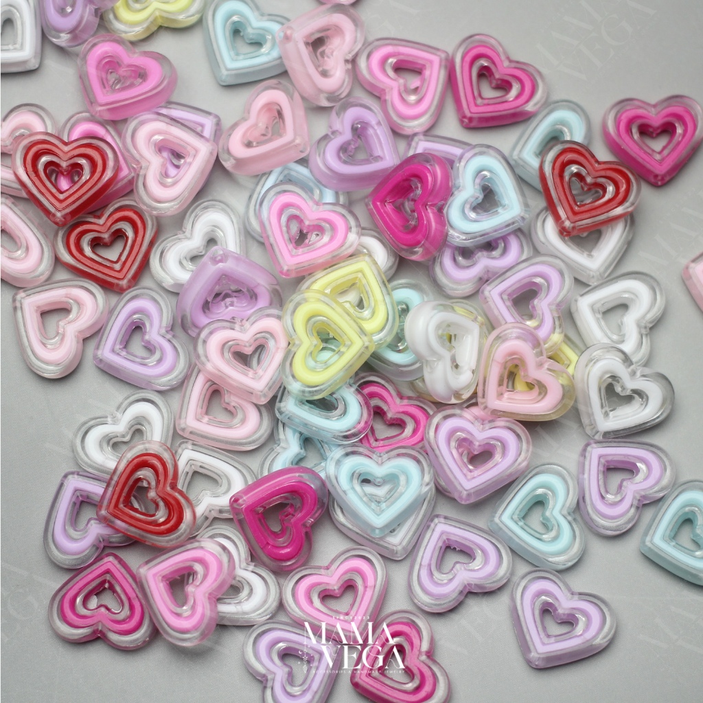 ลูกปัดอะคริลิครูปหัวใจใสสอดไส้มีรูตรงกลาง สำหรับทำเครื่องประดับ DIY - รูปที่ 2