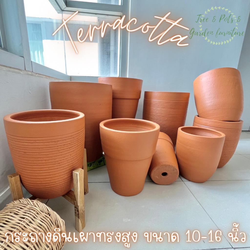 กระถางดินเผาทรงสูง 16 นิ้ว ขนาด12x16 นิ้ว เคลือบกันเชื้อราแล้ว สวย แข็งแรงทนทาน ใช้แต่งบ้านและสวน
