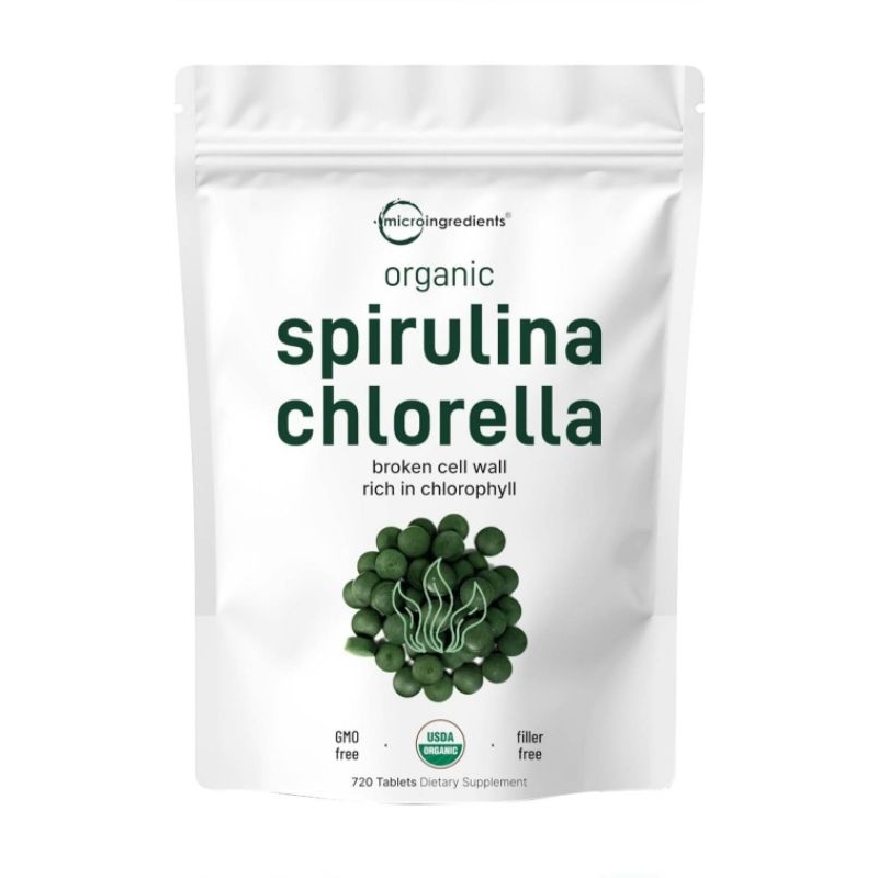 ✨️พร้อมส่ง✨️Organic Spirulina Chlorella 3000 mg, 720 Tablets