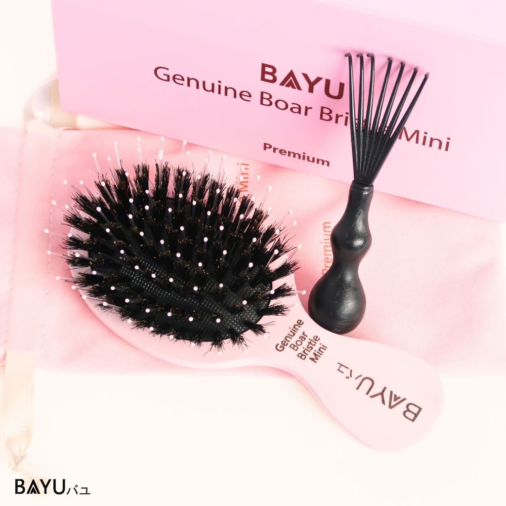 หวีขนหมูป่าแท้!!!! New!!!! BAYU Geniun Boar Bristle Mini Pink น่ารักมาก หวีแปรงขนหมูป่าแท้คุณภาพสูง 