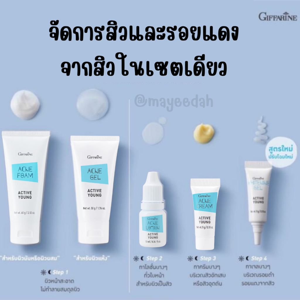 ผลิตภัณฑ์สำหรับวัยรุ่น สิว หน้ามัน ป้องกันสิว อุดตัน ผด ผื่น คัน สิวหนอง สิวอักเสบ กิฟฟารีน แอคทีฟ ยัง ซีรี่ย์