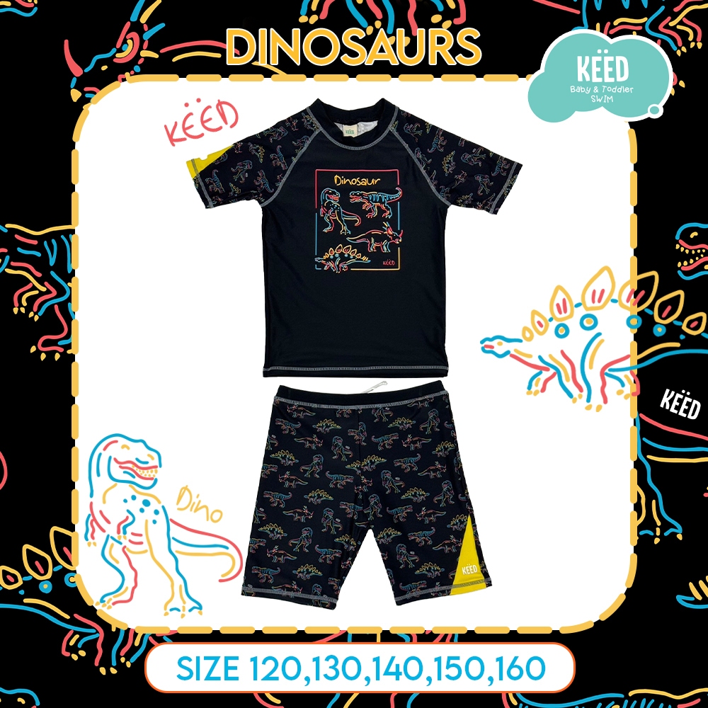 KEED : ชุดว่ายน้ำเด็กโต เสื้อแขนสั้น-กางเกงขาสั้น ตกแต่งกสรีน >> Dinosaurs << *205DN*