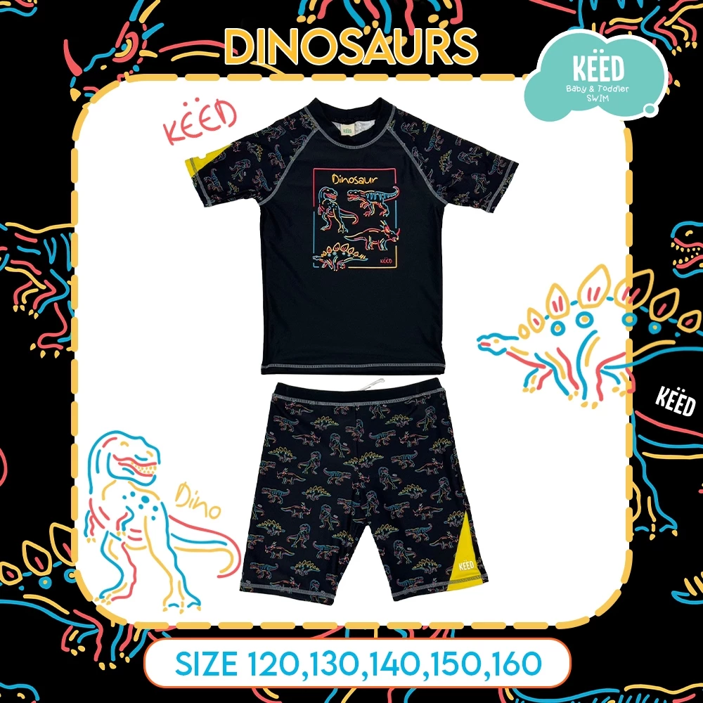 KEED : ชุดว่ายน้ำเด็กโต เสื้อแขนสั้น-กางเกงขาสั้น ตกแต่งกสรีน >> Dinosaurs << *205DN*