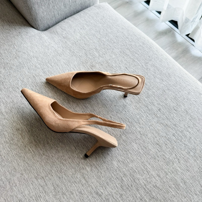 [ลายเสือ พร้อมส่ง / นต, ดำ, เบจ พรีออเดอร์] WEAR.SOUL #S573-Pointed Toe with Slingback รองเท้าทรงหัวแหลมรัดส้น
