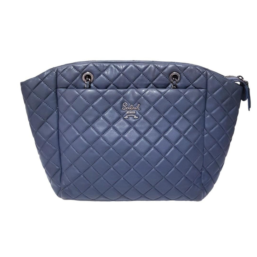 👜กระเป๋า shopping แบรนด์ Salad สีน้ำเงิน สายโซ่ผสมหนัง ❤️ สินค้ามือสองแบรนด์แท้