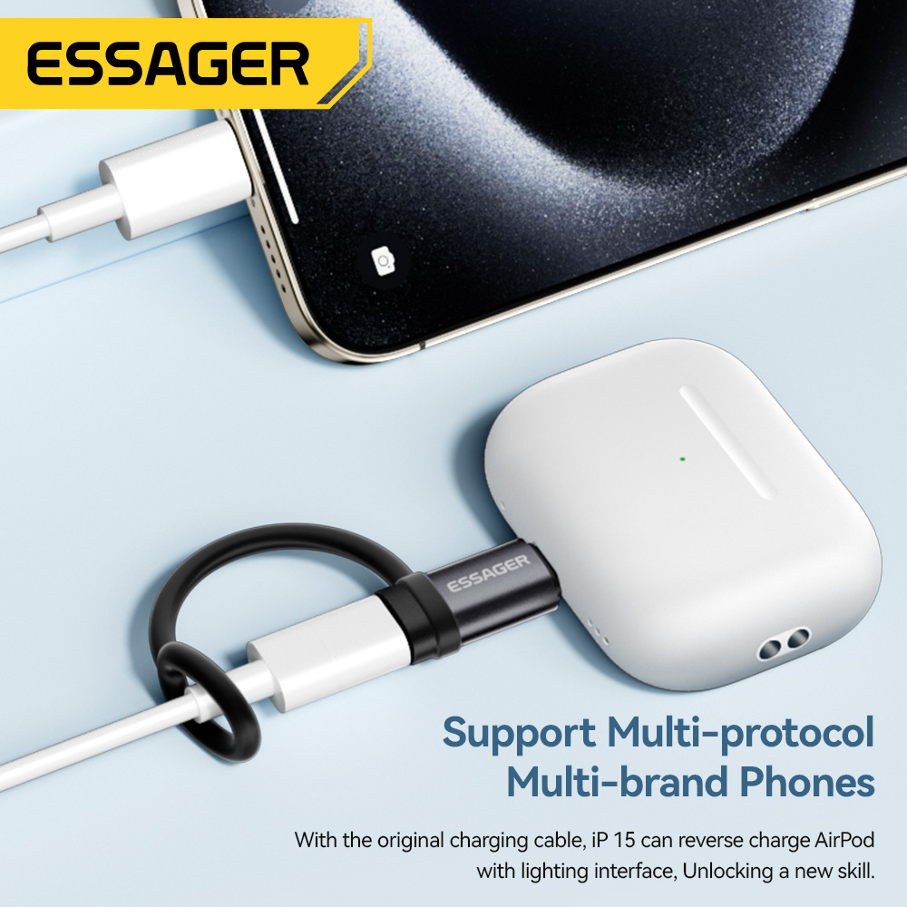 Essager ตัวแปลง OTG L เป็น Type-C พร้อม USB2.0 3A แหวน480Mbps Type C ไปยังตัวแปลง L สำหรับ 15 14 13 Pro Max Pad รูปที่ 4