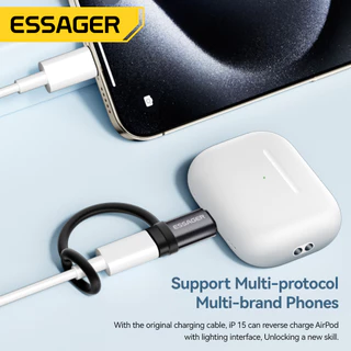 Essager ตัวแปลง OTG L เป็น Type-C พร้อม USB2.0 3A แหวน480Mbps Type C ไปยังตัวแปลง L สำหรับ 15 14 13 Pro Max Pad