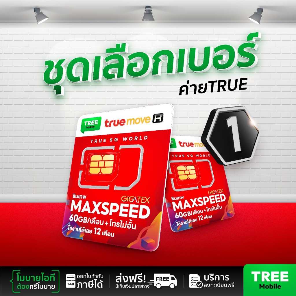 ซิมเทพ MaxSpeed ชุด 1 โทรฟรีทุกเครือข่าย Truemove Sim เทพ ซิมทรู ส่งฟรี Max60 Max speed 60 ร้าน TreeMobile / Tree Mobile