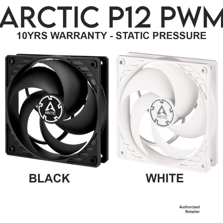 ARCTIC P12 PWM PST - 120 mm HIGH STATIC PRESSURE Fan Speed: 200-1800 RPM - Black / White  #พัดลมเคส P12 MAX