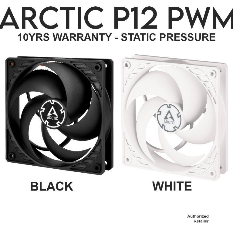 ARCTIC P12 PWM PST - 120 mm HIGH STATIC PRESSURE Fan Speed: 200-1800 RPM - Black / White