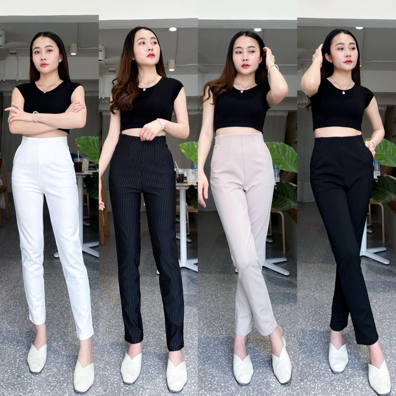 (พร้อมส่ง) Boy Slim Rochet กางเกงซิปหลังบอยสลิม ผ้าโรเชส ผ้ายืดหนา ยืดหยุ่น ไม่ต้องรีด
