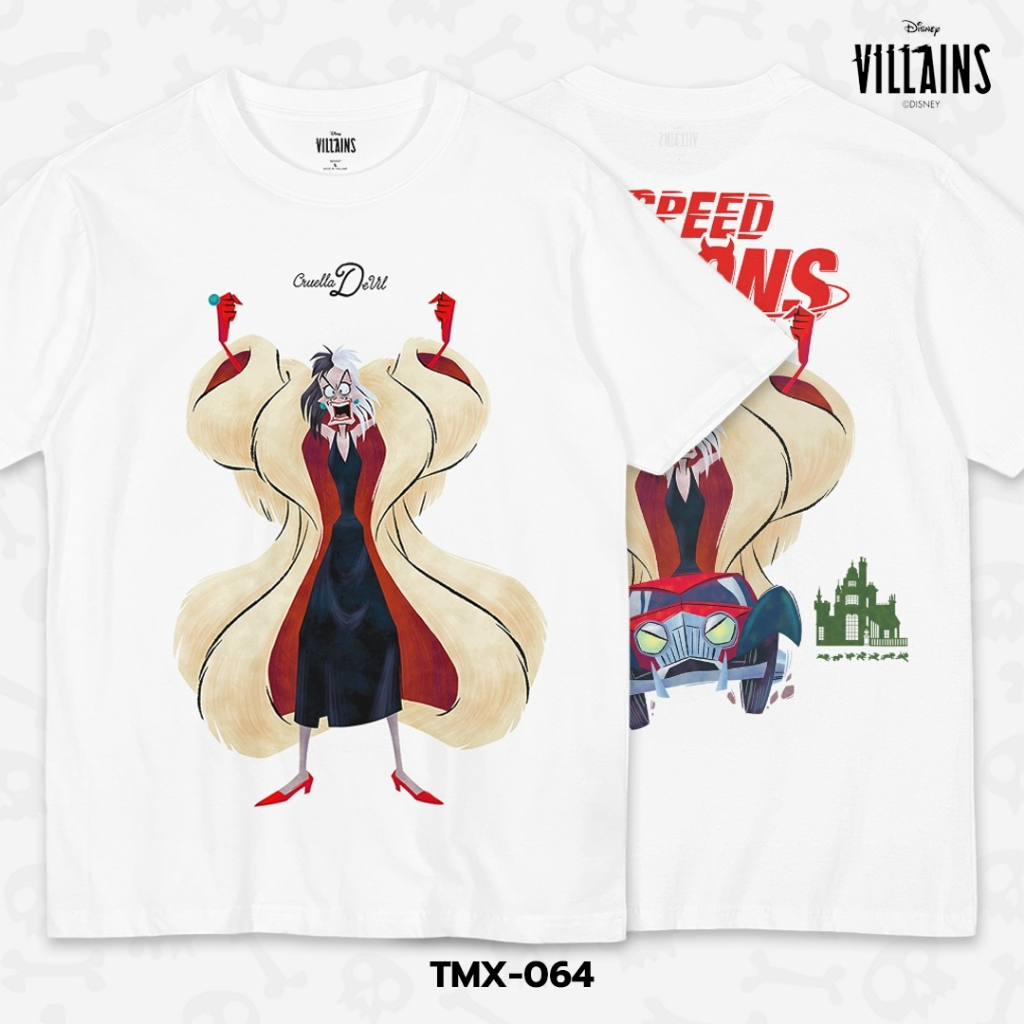 Power 7 Shop เสื้อยืดการ์ตูน "Cruella de Vil" คอลเลคชั่น "Villains" ลิขสิทธิ์แท้ DISNEY (TMX-064)