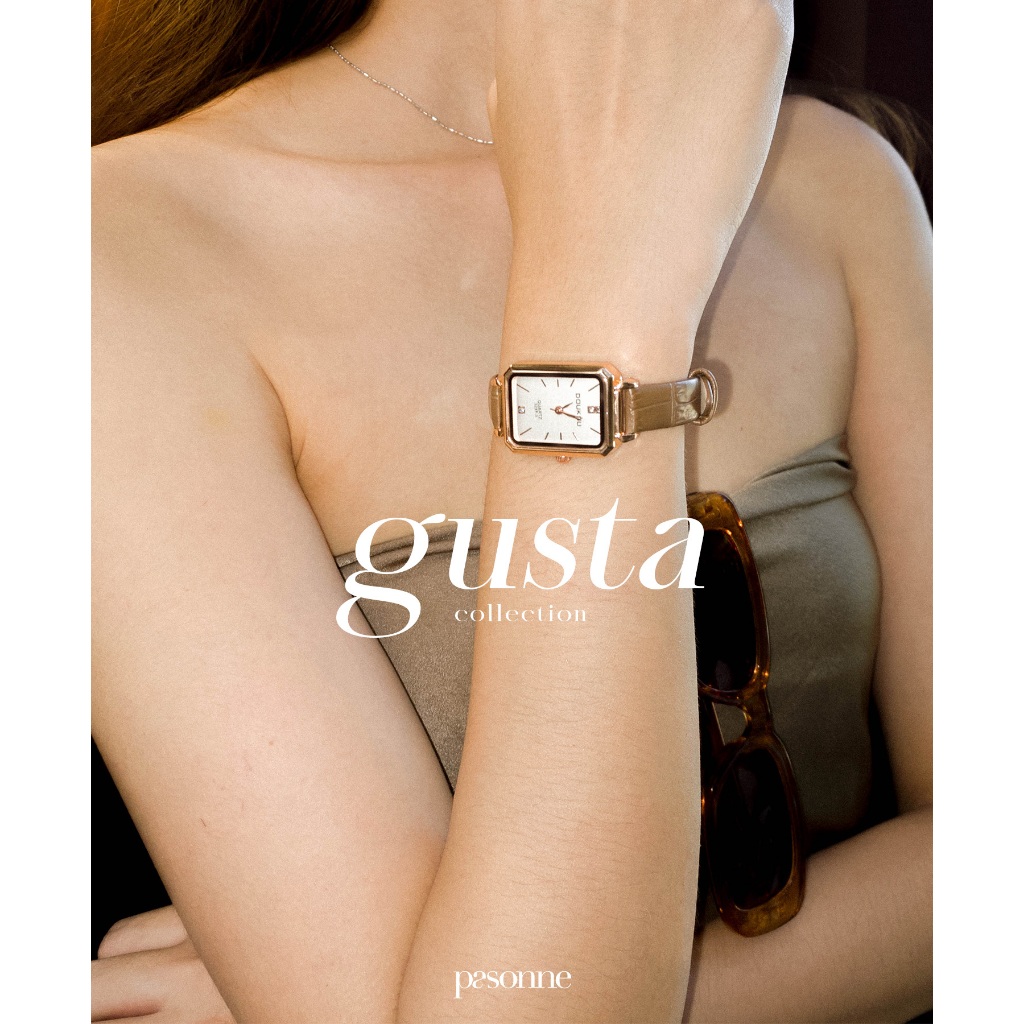pasonne.co นาฬิกาข้อมือ รุ่น gusta ขอบหน้าปัดสีโรสโกล สายลายหนังเทียม รูปที่ 5