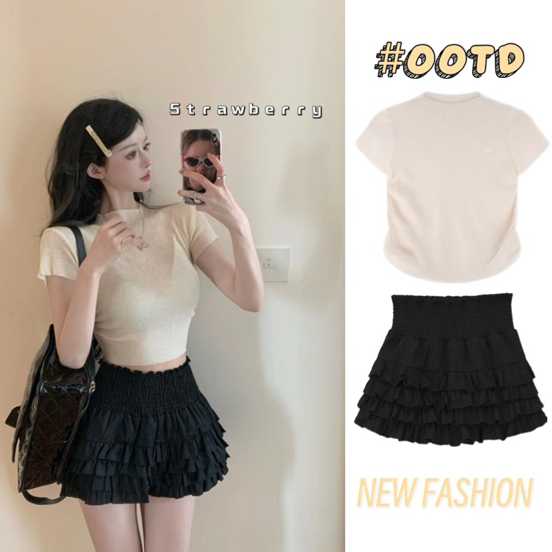 STR พร้อมส่งจากกทม. เสื้อเซ็ท2ชิ้น ชุดy2k ชุดไปทะเล เสื้อครอปไหมพรม+กระโปรงสั้น เซ็กซี่เบาๆ แฟชั่นเกาหลี สำหรับผู้หญิง