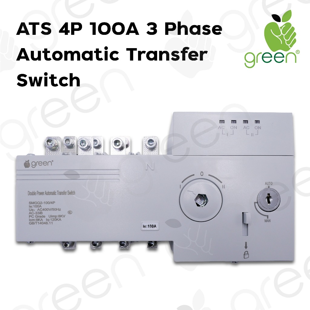 AppleGreen สวิตช์สลับแหล่งจ่ายไฟฟ้าอัตโนมัติ ATS Automatic transfer switch 4 Pole 380V 100A สวิตซ์โอน 4 ขั้ว 100 แอมป์