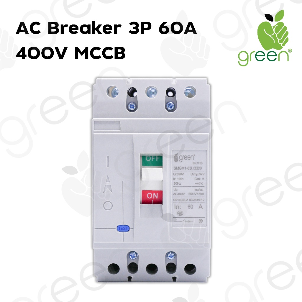 AppleGreen เบรคเกอร์ไฟฟ้ากระแสสลับ สำหรับงานไฟฟ้า 3 เฟส MCCB AC Circuit Breaker 3P AC 400V 60A