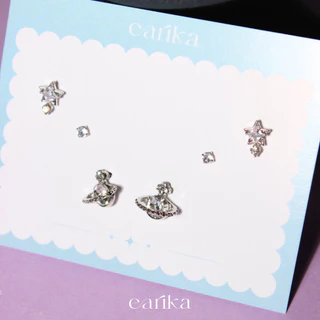 earika.earrings - milky way set เซ็ตต่างหูแป้นทับธีมดาวอวกาศ ก้านเงินแท้ชุบทองคำขาว เหมาะสำหรับคนแพ้ง่าย