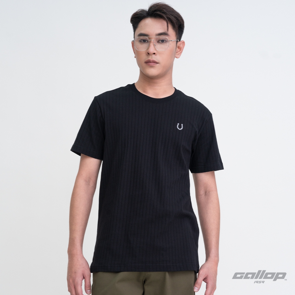 GALLOP : เสื้อยืดผ้าคอตตอนผู้ชาย (Rib) สีพื้น รุ่น GT9128 สี BLACK - ดำ / ราคาปกติ 790.-