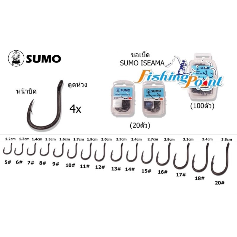 ตะขอเบ็ด Sumo แข็ง 4X ตูดห่วง  20 ตัว/กล่อง