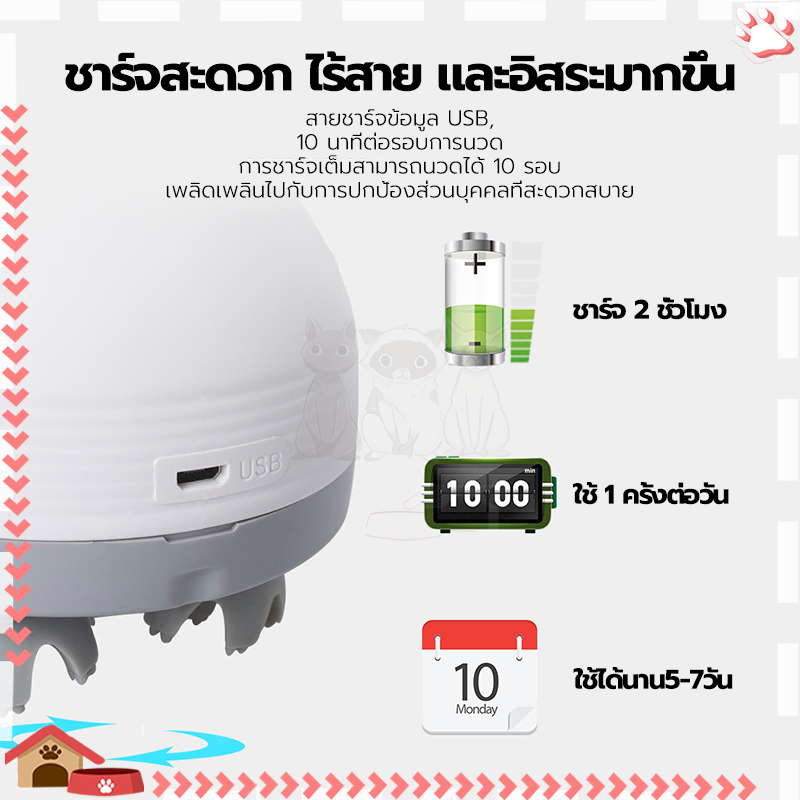 เครื่องนวดแมว ไฟฟ้า แบบพกพา ไร้เสียง วัสดุซิลิโคนนุ่มและสบาย ออโต้ ที่นวดแมว ชาร์จ USB ใช้งานง่าย ราคา ถูกที่สุด ดีลบีเคเค แกลเลอรีภาพที่ 5