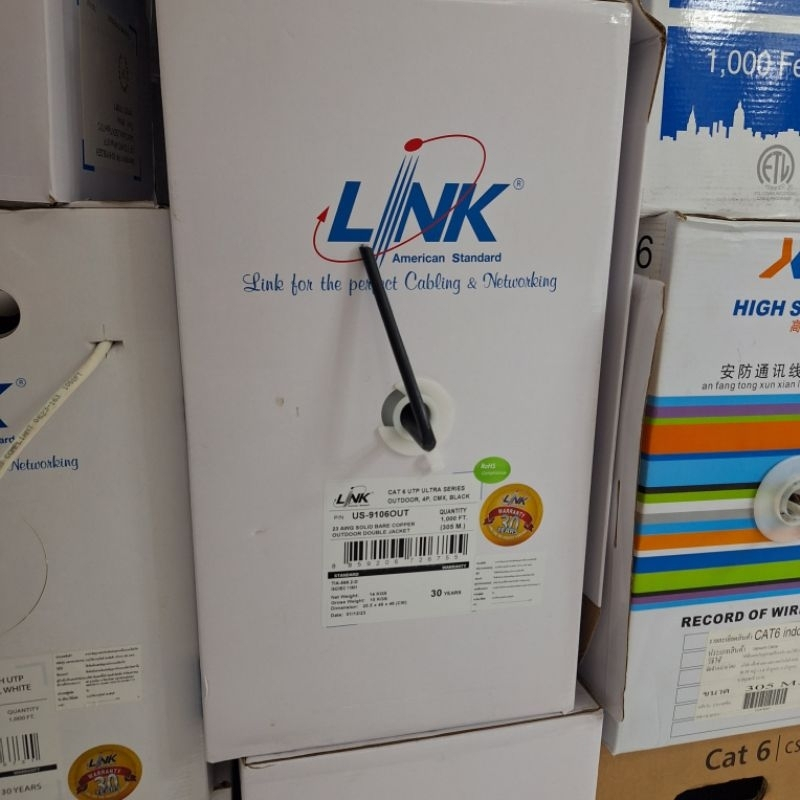 สายแลน CAT6 UTP Cable (305m/Box) LINK (US-9106OUT) Outdoor Original สายแลนนอกอาคาร (สีดำ)