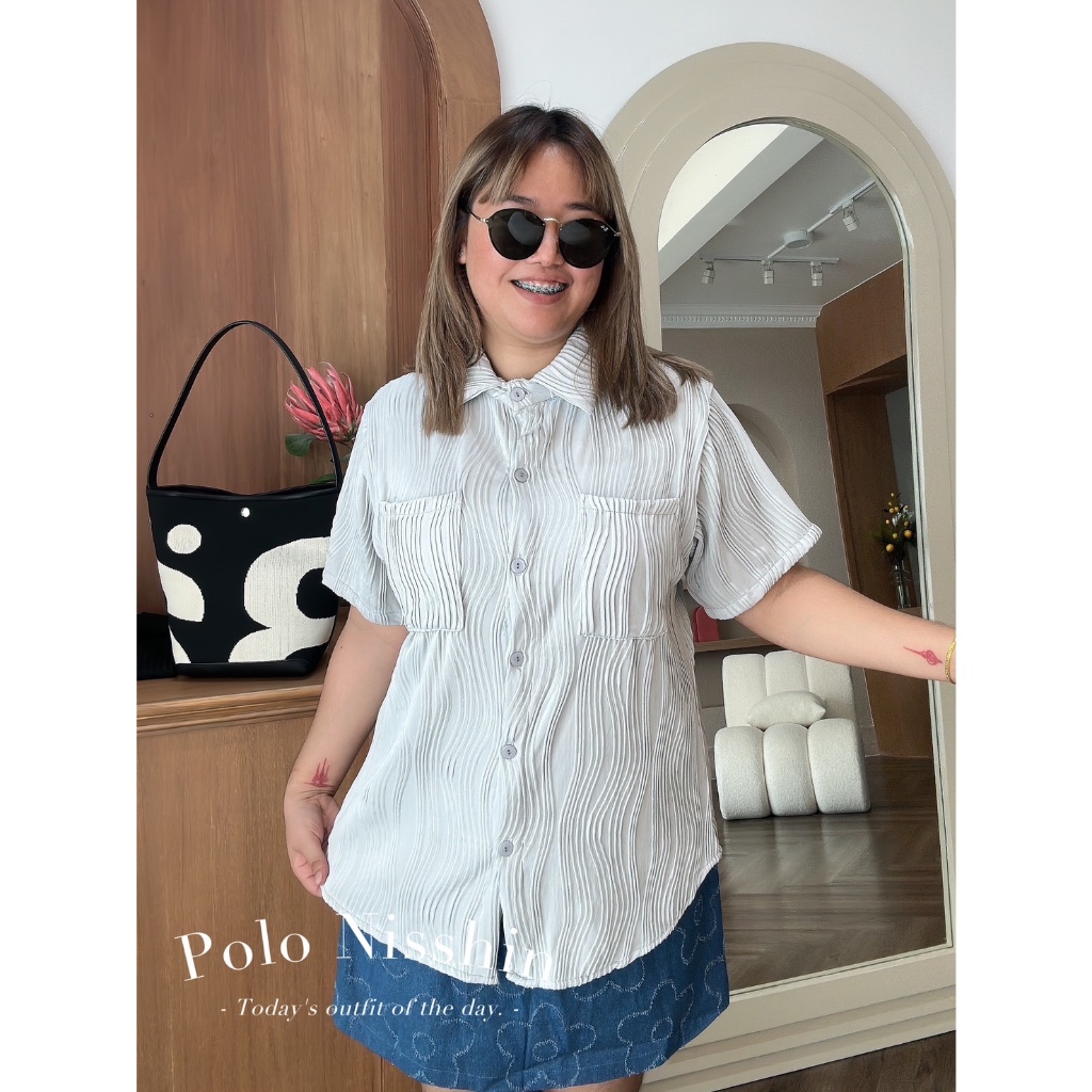 เสื้อเชิ้ตกระดุมหน้า ผ้านิชชิน อก46