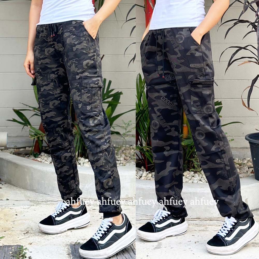 ส่งด่วน (สุ่มลาย) ใส่ได้ทั้งผู้หญิงเเละผู้ชาย กางเกงทหารขายาว ทรงคาร์โก้ กระเป๋า4ใบ มีทั้งจั๊มเเละปล่อย