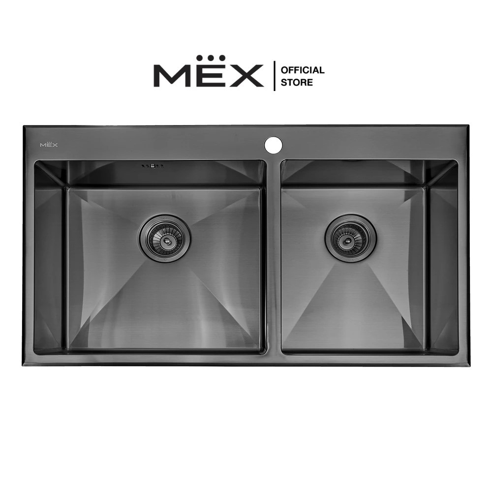 MEX รุ่น SC872GM อ่างล้างจาน 2 หลุม ขนาดอ่าง 87 x 50 ซม. สเตนเลส สตีล AISI 304 (สี Grey Metal)