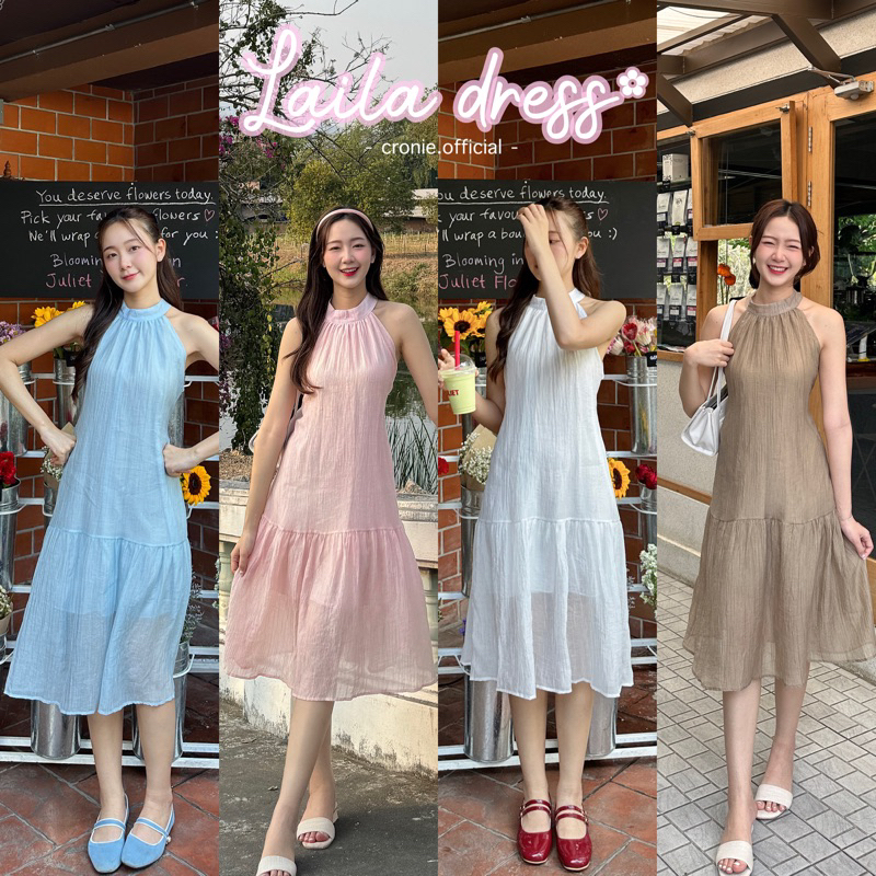 Cronie - Laila dress มี 8 สี เดรสยาวคอผูก แต่งระบายชาย ผ้ามีซับในทั้งตัว(ไม่ใช่งานจีน)