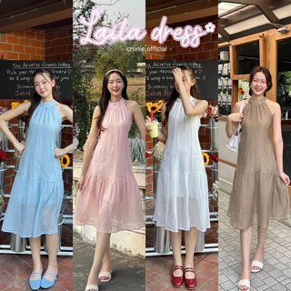 ♡ Cronie l Laila dress มี 8 สี เดรสยาวคอผูก แต่งระบายชาย ผ้ามีซับในทั้งตัว(ไม่ใช่งานจีน)