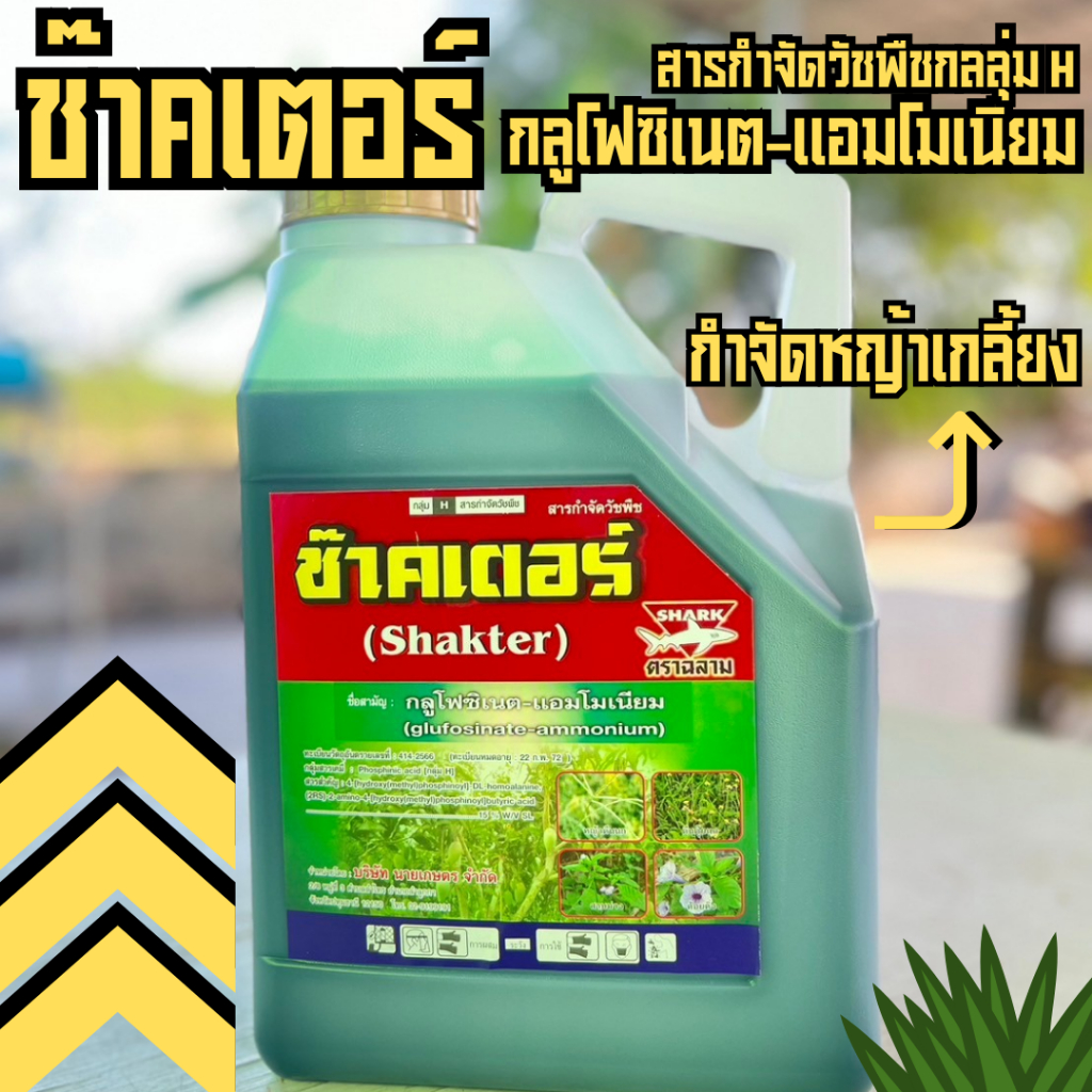 ช๊าคเตอร์ ชื่อสามัญ:กลูโฟซิเนต-แอมโมเนียม4ลิตร(สารกำจัดวัชพืช)ตราฉลาม🦈