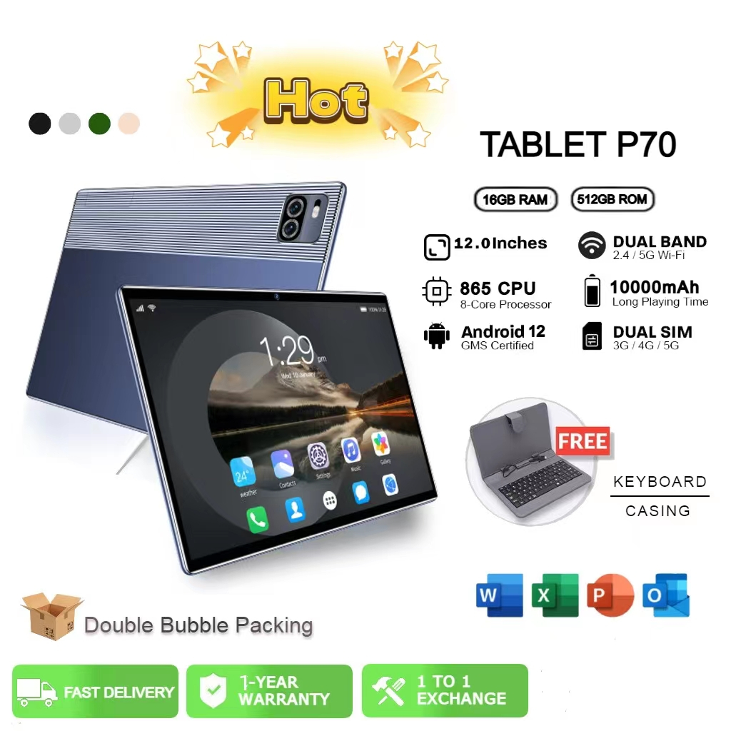[ซื้อหนึ่งแถมสิบ] Tablet P70 2024 แท็บเล็ต Android Android 12.0 11.6 นิ้ว [RAM 12GB ROM 512GB] แท็บเล็ตธุรกิจสองซิม