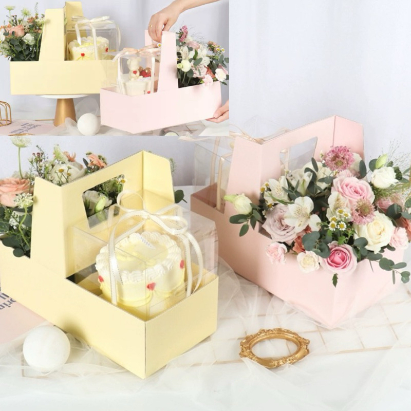 กล่องเค้กDIY[ส่งด่วน]กล่องจัดดอกไม้ DIY สไตล์เกาหลี มีหูหิ้วสะดวก กล่อง2in1สำหรับเค้กและดอกไม้ วันเกิด วันสำคัญ - รูปที่ 5