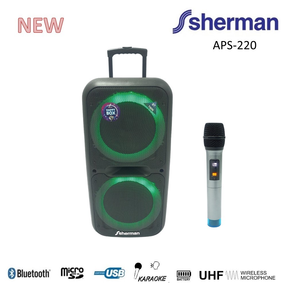 sherman APS-220  ตู้ลำโพงแบบมีแอมป์ในตัว ลำโพงขยายขนาด 12นิ้ว 2 ตัว กำลังขับ  40+40W