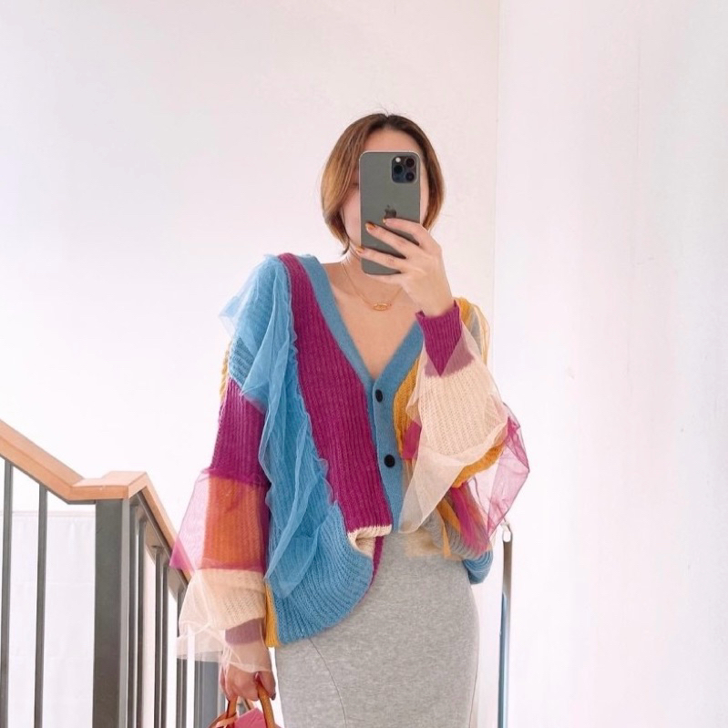 [โละถูกมาก] ❤️‍🔥 Zatani Rainbow Ruffle Cardigan เสื้อไหมพรมแต่งระบาย