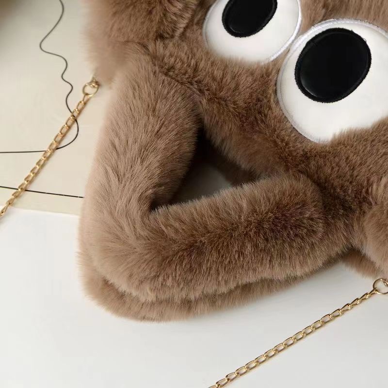 กระเป๋าCrossbody ขนฟูนิ่ม แต่งสายโซ่ กระเป๋าถือลายการ์ตูนสุนัข [ พร้อมส้ง }