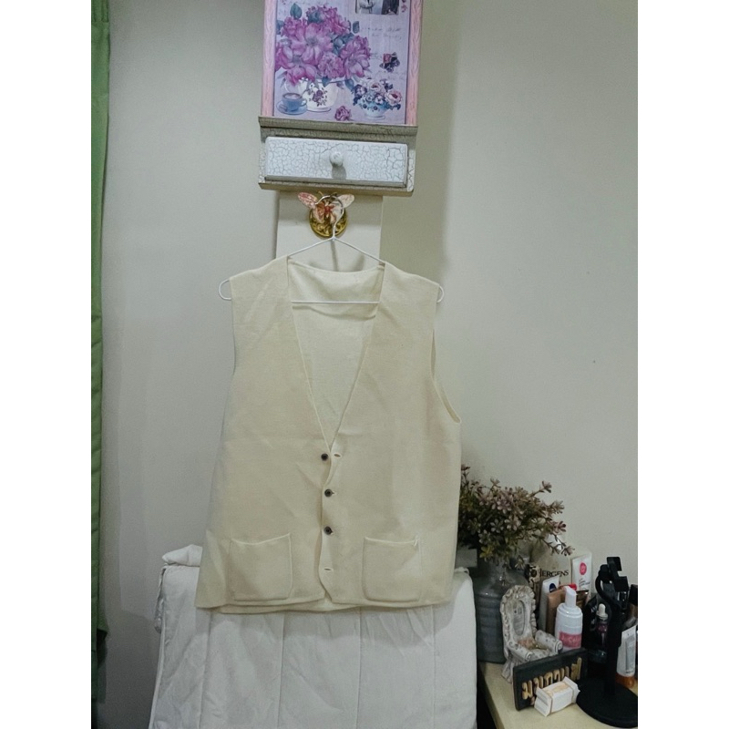 กั๊ก เสื้อคลุมแขนกุด ครีม แคมป์ปิ้ง campping สาวs-mใส่ได้ หญิงชายใส่ได้