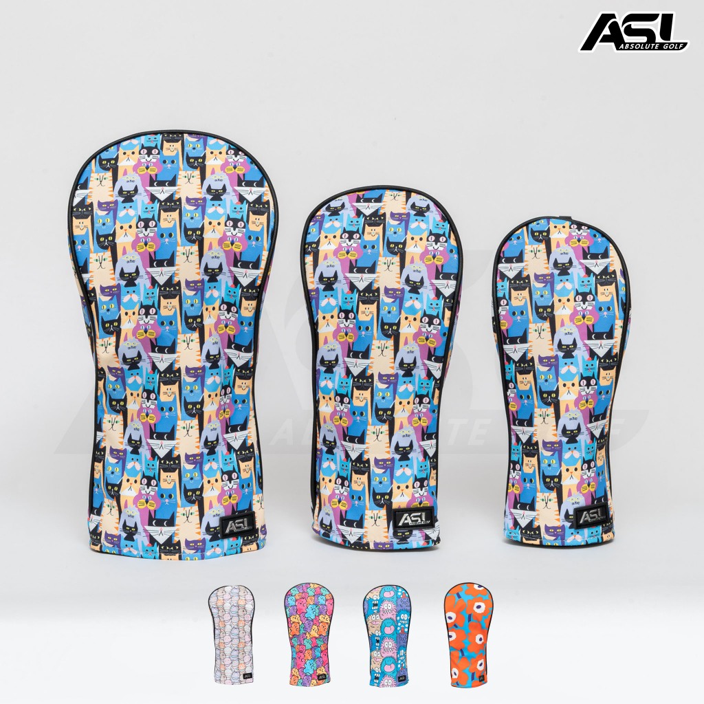 Golf Head Cover ครอบหัวไม้กอล์ฟผ้าสะท้อนน้ำ ลายแมว หมา หมี การ์ตูน ดอกไม้
