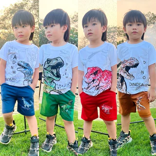 ชุดเด็กไดโนเสาร์ ชุดเด็กขาสั้น ชุดเด็กแขนสั้น เด็กชาย กางเกงมีกระเป๋า เนื้อผ้าคอตตอน100 สำหรับอายุ1-8ปี